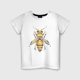 Детская футболка хлопок с принтом Акварельная пчела в Петрозаводске, 100% хлопок | круглый вырез горловины, полуприлегающий силуэт, длина до линии бедер | Тематика изображения на принте: bee | акварель | акварельная пчела | большая пчела | насекомое | пчела | реалистичная пчела