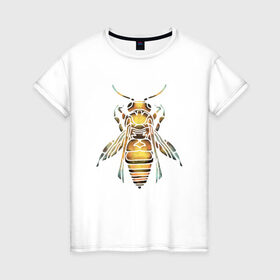 Женская футболка хлопок с принтом Акварельная пчела в Петрозаводске, 100% хлопок | прямой крой, круглый вырез горловины, длина до линии бедер, слегка спущенное плечо | bee | акварель | акварельная пчела | большая пчела | насекомое | пчела | реалистичная пчела