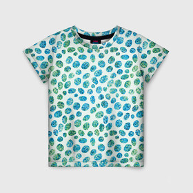 Детская футболка 3D с принтом Драгоценные зеленые камешки в Петрозаводске, 100% гипоаллергенный полиэфир | прямой крой, круглый вырез горловины, длина до линии бедер, чуть спущенное плечо, ткань немного тянется | абстракция | блестящие | драгоценные камни | зеленый | изумрудный | пятна