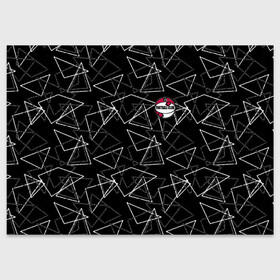 Поздравительная открытка с принтом Черно-белый геометрический  в Петрозаводске, 100% бумага | плотность бумаги 280 г/м2, матовая, на обратной стороне линовка и место для марки
 | абстрактный | аппликация | геометрический | модный | треугольники | футбол | футбольный клуб | черно белый | черный фон