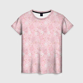 Женская футболка 3D с принтом Нежно розовые цветы с блеском в Петрозаводске, 100% полиэфир ( синтетическое хлопкоподобное полотно) | прямой крой, круглый вырез горловины, длина до линии бедер | блеск | блестки | детский | золото | малышам | нежно розовый | розовые цветы | розовый и золотой