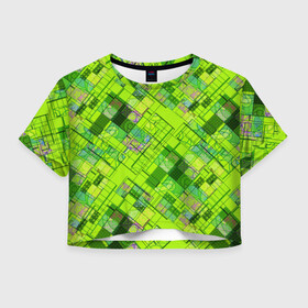 Женская футболка Crop-top 3D с принтом Ярко-зеленый абстрактный узор в Петрозаводске, 100% полиэстер | круглая горловина, длина футболки до линии талии, рукава с отворотами | Тематика изображения на принте: абстрактный | геометрический | детский | зеленый неоновый | креативный | модный | молодежный | неоновый | яркий зеленый