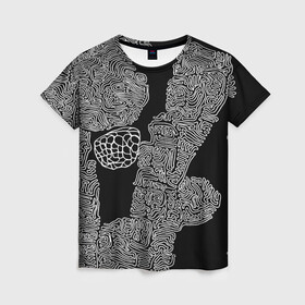 Женская футболка 3D с принтом Узор ночи в Петрозаводске, 100% полиэфир ( синтетическое хлопкоподобное полотно) | прямой крой, круглый вырез горловины, длина до линии бедер | арт | гелиевая | картина | контраст | ручка | символы. | художник