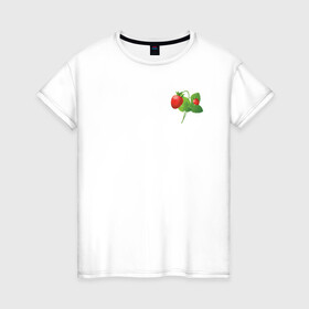 Женская футболка хлопок с принтом Клубничка в Петрозаводске, 100% хлопок | прямой крой, круглый вырез горловины, длина до линии бедер, слегка спущенное плечо | зелень | клубника | красный | лето | ягода