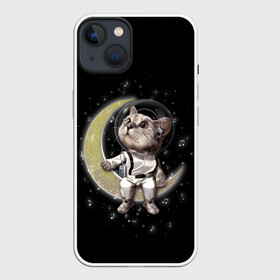 Чехол для iPhone 13 с принтом КОТИК НА ЛУНЕ в Петрозаводске,  |  | astronawt | cat | dark | music | night | space | stars | астронавт | животные | звезды | звери | космонавт | космос | кот | котик | музыка | ночь | плеер | скафандр