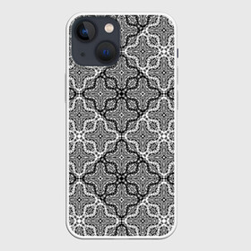 Чехол для iPhone 13 mini с принтом Черно белый орнамент в Петрозаводске,  |  | абстрактный | ажурный | арабский | восточный | кружева | кружевной | современный | черно белый | черный