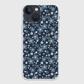 Чехол для iPhone 13 mini с принтом Синий цветочный узор в Петрозаводске,  |  | деревенский | детский | для девочек | женский | ретро | синий | цветочный узор | цветы