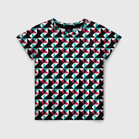 Детская футболка 3D с принтом Красно-черный абстрактный узор в Петрозаводске, 100% гипоаллергенный полиэфир | прямой крой, круглый вырез горловины, длина до линии бедер, чуть спущенное плечо, ткань немного тянется | абстрактный | геометрические фигуры | модный | молодежный | ртеугольники | современный