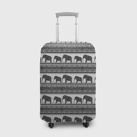 Чехол для чемодана 3D с принтом Черно-белый узор слоны в Петрозаводске, 86% полиэфир, 14% спандекс | двустороннее нанесение принта, прорези для ручек и колес | африканский | монохромный узор | орнамент | полосы | серый | серый и черный | слоны | этнический