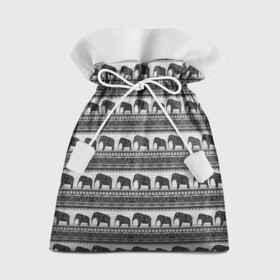 Подарочный 3D мешок с принтом Черно-белый узор слоны в Петрозаводске, 100% полиэстер | Размер: 29*39 см | Тематика изображения на принте: африканский | монохромный узор | орнамент | полосы | серый | серый и черный | слоны | этнический