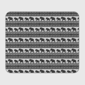 Коврик для мышки прямоугольный с принтом Черно-белый узор слоны в Петрозаводске, натуральный каучук | размер 230 х 185 мм; запечатка лицевой стороны | африканский | монохромный узор | орнамент | полосы | серый | серый и черный | слоны | этнический