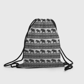 Рюкзак-мешок 3D с принтом Черно-белый узор слоны в Петрозаводске, 100% полиэстер | плотность ткани — 200 г/м2, размер — 35 х 45 см; лямки — толстые шнурки, застежка на шнуровке, без карманов и подкладки | африканский | монохромный узор | орнамент | полосы | серый | серый и черный | слоны | этнический