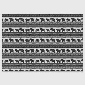 Поздравительная открытка с принтом Черно-белый узор слоны в Петрозаводске, 100% бумага | плотность бумаги 280 г/м2, матовая, на обратной стороне линовка и место для марки
 | Тематика изображения на принте: африканский | монохромный узор | орнамент | полосы | серый | серый и черный | слоны | этнический