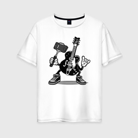 Женская футболка хлопок Oversize с принтом Гитара сэлфи в Петрозаводске, 100% хлопок | свободный крой, круглый ворот, спущенный рукав, длина до линии бедер
 | peace | selfi | гитара | мир | рок | рокер | сэлфи | фотка | электрогитара