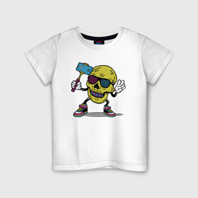 Детская футболка хлопок с принтом Череп сэлфи в Петрозаводске, 100% хлопок | круглый вырез горловины, полуприлегающий силуэт, длина до линии бедер | Тематика изображения на принте: peace | selfi | мир | скелет | сэлфи | фотка | череп | черепушка