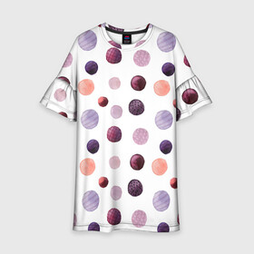 Детское платье 3D с принтом Акварельные сиреневые круги в Петрозаводске, 100% полиэстер | прямой силуэт, чуть расширенный к низу. Круглая горловина, на рукавах — воланы | Тематика изображения на принте: акварель | круги | розовый | сиреневый | фиолетовый