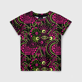 Детская футболка 3D с принтом Модный абстрактный узор в Петрозаводске, 100% гипоаллергенный полиэфир | прямой крой, круглый вырез горловины, длина до линии бедер, чуть спущенное плечо, ткань немного тянется | абстрактный | арт | в горошек | креативный | молодежный | популярный | современный | темный | черный и малиновый