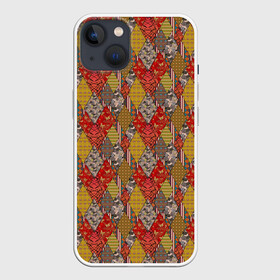 Чехол для iPhone 13 с принтом Осенний пэчворк в Петрозаводске,  |  | деревенский | для дома | заплатки | лоскуты | модный | оранжевый | пэчворк | рыжий | фольклор