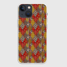 Чехол для iPhone 13 mini с принтом Осенний пэчворк в Петрозаводске,  |  | деревенский | для дома | заплатки | лоскуты | модный | оранжевый | пэчворк | рыжий | фольклор