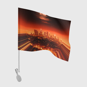 Флаг для автомобиля с принтом Закат в Нью Йорке в Петрозаводске, 100% полиэстер | Размер: 30*21 см | город | закат | красный | луна | мегаполис | месяц | нью йорк | яркий