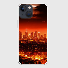 Чехол для iPhone 13 mini с принтом Закат в Нью Йорке в Петрозаводске,  |  | город | закат | красный | луна | мегаполис | месяц | нью йорк | яркий