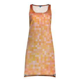 Платье-майка 3D с принтом Оранжевая пиксель абстракция в Петрозаводске, 100% полиэстер | полуприлегающий силуэт, широкие бретели, круглый вырез горловины, удлиненный подол сзади. | halloween | pixel art | абстракция | оранжевый | осенний | пиксели | пиксель арт | пиксельный | рыжий | хэллоуин
