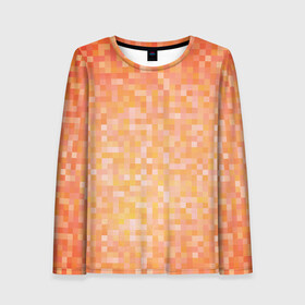 Женский лонгслив 3D с принтом Оранжевая пиксель абстракция в Петрозаводске, 100% полиэстер | длинные рукава, круглый вырез горловины, полуприлегающий силуэт | halloween | pixel art | абстракция | оранжевый | осенний | пиксели | пиксель арт | пиксельный | рыжий | хэллоуин