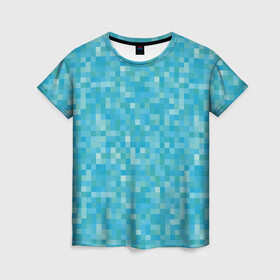 Женская футболка 3D с принтом Бирюзовая пиксель абстракция в Петрозаводске, 100% полиэфир ( синтетическое хлопкоподобное полотно) | прямой крой, круглый вырез горловины, длина до линии бедер | pixel art | абстракция | бирюзовый | изумрудный | пиксели | пиксель арт | пиксельный