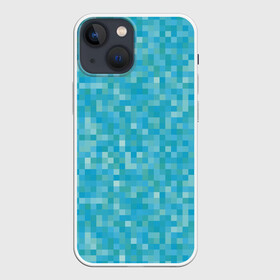 Чехол для iPhone 13 mini с принтом Бирюзовая пиксель абстракция в Петрозаводске,  |  | pixel art | абстракция | бирюзовый | изумрудный | пиксели | пиксель арт | пиксельный