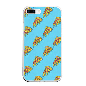 Чехол для iPhone 7Plus/8 Plus матовый с принтом Пицца паттерн на голубом в Петрозаводске, Силикон | Область печати: задняя сторона чехла, без боковых панелей | еда | итальянская кухня | кусок пиццы | паттерн | пицца | пицца пепперони | пицца с колбасой и сыром | слайс | фаст фуд