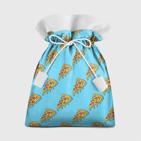 Подарочный 3D мешок с принтом Пицца паттерн на голубом в Петрозаводске, 100% полиэстер | Размер: 29*39 см | Тематика изображения на принте: еда | итальянская кухня | кусок пиццы | паттерн | пицца | пицца пепперони | пицца с колбасой и сыром | слайс | фаст фуд