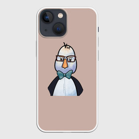 Чехол для iPhone 13 mini с принтом Умная птица в Петрозаводске,  |  | Тематика изображения на принте: bird | brain | scientist | голубь | мозг | очки | пингвин | птица | учёный