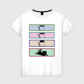 Женская футболка хлопок с принтом Непоседа в Петрозаводске, 100% хлопок | прямой крой, круглый вырез горловины, длина до линии бедер, слегка спущенное плечо | жидкость | игра | прятки | тьма | чашка