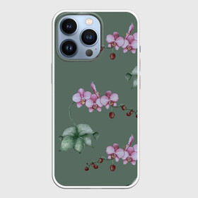 Чехол для iPhone 13 Pro с принтом Розовые орхидеи в Петрозаводске,  |  | 8 марта | flowers | march 8 | spring | ботаническая иллюстрация | весна | день рождения | зеленый | лето | любовь | орхидея | праздник | принт | природа | растения | розовый | цветы