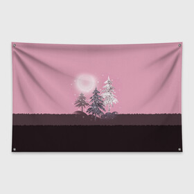Флаг-баннер с принтом Розовое сияние  в Петрозаводске, 100% полиэстер | размер 67 х 109 см, плотность ткани — 95 г/м2; по краям флага есть четыре люверса для крепления | елка | ель | зима | коричневый и розовый | лес | луна | мозаика | мозаичный узор | новогодний | розовый | солнце | утро