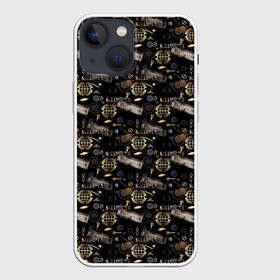 Чехол для iPhone 13 mini с принтом Стимпанк . Черный фон. в Петрозаводске,  |  | ключи | креативный | металлический | металлический предметы | модный | современный | стильный узор | черный