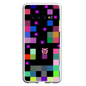 Чехол для Samsung Galaxy S10 с принтом Arcade Pig в Петрозаводске, Силикон | Область печати: задняя сторона чехла, без боковых панелей | аркада | аркадная игра | мозайка из пикселей | разноцветные квадраты | свинка | свинья на кубе | цифровые кубики