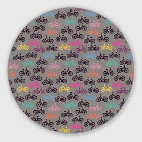 Коврик для мышки круглый с принтом Цветные велосипеды паттерн в Петрозаводске, резина и полиэстер | круглая форма, изображение наносится на всю лицевую часть | велосипеды | велоспорт | горные велосипеды | паттерн | спортивные велосипеды | спортивный | цветной принт