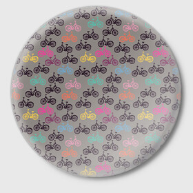 Значок с принтом Цветные велосипеды паттерн в Петрозаводске,  металл | круглая форма, металлическая застежка в виде булавки | велосипеды | велоспорт | горные велосипеды | паттерн | спортивные велосипеды | спортивный | цветной принт