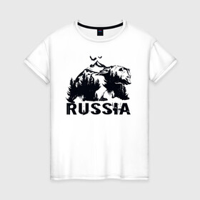 Женская футболка хлопок с принтом Russian bear в Петрозаводске, 100% хлопок | прямой крой, круглый вырез горловины, длина до линии бедер, слегка спущенное плечо | bear | russia | горы | медведь | патриот | россия | русский