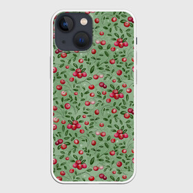 Чехол для iPhone 13 mini с принтом Клюква на болоте в Петрозаводске,  |  | бесшовный паттерн | болото | ботанический | в подарок | для детей | клюква | красный с зеленым | лес | осень | природа | цветной | ягоды | яркий