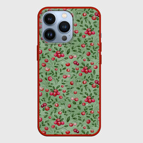 Чехол для iPhone 13 Pro с принтом Клюква на болоте в Петрозаводске,  |  | Тематика изображения на принте: бесшовный паттерн | болото | ботанический | в подарок | для детей | клюква | красный с зеленым | лес | осень | природа | цветной | ягоды | яркий