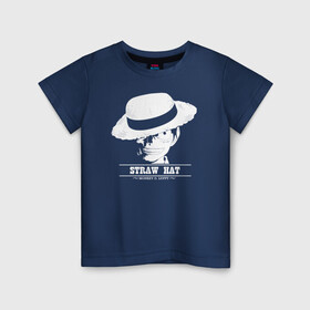 Детская футболка хлопок с принтом STRAW HAT Monkey D. Luffy One Piece в Петрозаводске, 100% хлопок | круглый вырез горловины, полуприлегающий силуэт, длина до линии бедер | anime | manga | monkey d. luffy | one piece | аниме | большой куш | ван пис | вон пис | капитан | король пиратов | луси | луфи | луффи | луффи но уми | луффи таро | манга | манки д. луффи | мугивара | пират | пятый император