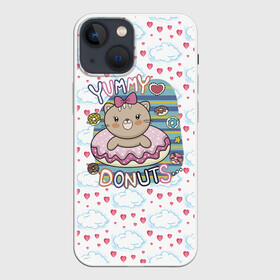 Чехол для iPhone 13 mini с принтом Мишка в пончике в Петрозаводске,  |  | девочка | медведь | медвежонок | мишка | пончик | сладости