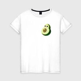 Женская футболка хлопок с принтом Няшный авокадо в Петрозаводске, 100% хлопок | прямой крой, круглый вырез горловины, длина до линии бедер, слегка спущенное плечо | avocado | cartoon | cute | fruits | kawaii | авокадо | каваи | мило | фрукты