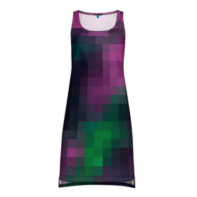 Платье-майка 3D с принтом Разноцветный геометрический уз в Петрозаводске, 100% полиэстер | полуприлегающий силуэт, широкие бретели, круглый вырез горловины, удлиненный подол сзади. | абстрактный | геометрический | зеленый | квадраты | клетка | клетчатый узор | молодежный | сиреневый | фиолетовый