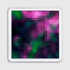 Магнит 55*55 с принтом Разноцветный геометрический уз в Петрозаводске, Пластик | Размер: 65*65 мм; Размер печати: 55*55 мм | абстрактный | геометрический | зеленый | квадраты | клетка | клетчатый узор | молодежный | сиреневый | фиолетовый