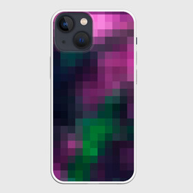 Чехол для iPhone 13 mini с принтом Разноцветный геометрический уз в Петрозаводске,  |  | абстрактный | геометрический | зеленый | квадраты | клетка | клетчатый узор | молодежный | сиреневый | фиолетовый