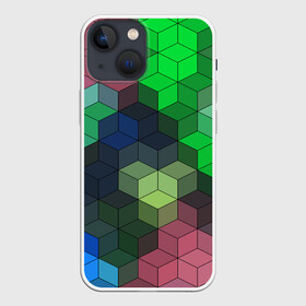 Чехол для iPhone 13 mini с принтом Разноцветный геометрический уз в Петрозаводске,  |  | абстрактный | зеленый | молодежный | разноцветный узор | ромбы | синий | текстура