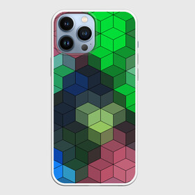 Чехол для iPhone 13 Pro Max с принтом Разноцветный геометрический уз в Петрозаводске,  |  | абстрактный | зеленый | молодежный | разноцветный узор | ромбы | синий | текстура
